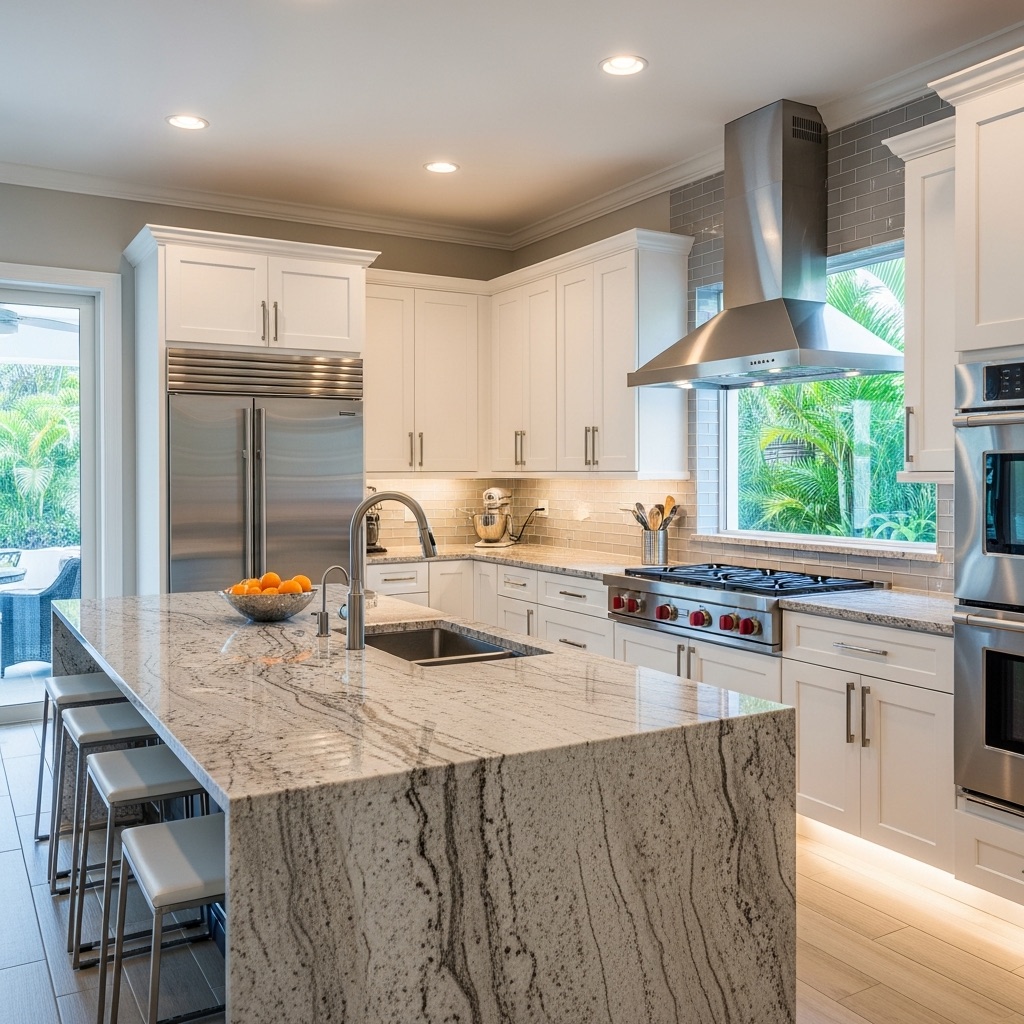 Modern kitchen remodel with island seating and bright cabinetry